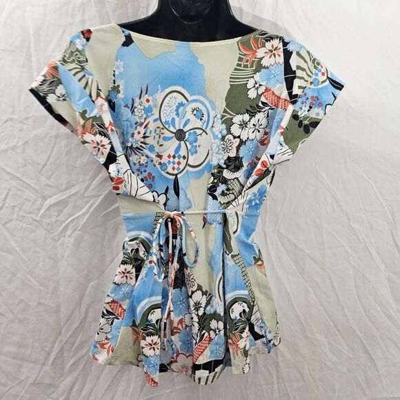 Vintage y2k patterned blue floral whimsical babydoll top - Picture 2 of 3